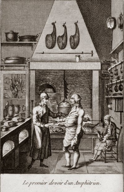 Den første pligt af en Amphitrion (amphitryon) - gravering i "" Almanach af gourmeter, tjener som en guide på måder at gøre fremragende kære. Af en gammel amatør"" af Alexandre Balthazar Laurent Grimod de la Reyniere - 1804-1812 af French School