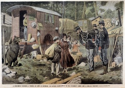 Gendarmeriet søger gennem sigøjnerlejrene gerningsmændene til de seneste angreb og røverier begået i den parisiske forstad - i "" Pelerin"" af 21/04/1907. af French School