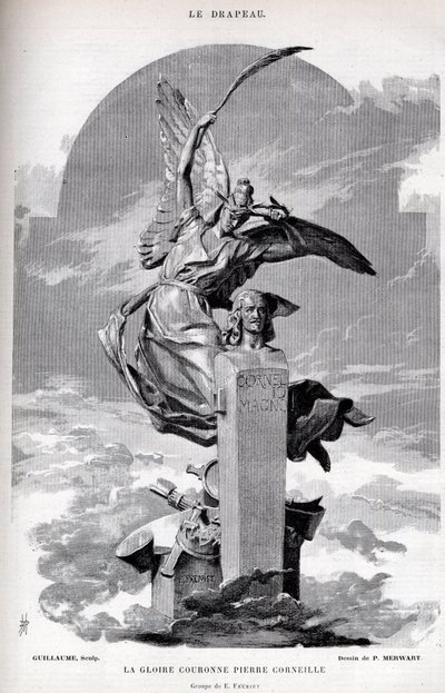 Herlighedskronen Pierre Corneille - tegning af Merwart for "" flaget - berømt overvåger af League of Patriots"" - 1884 af French School