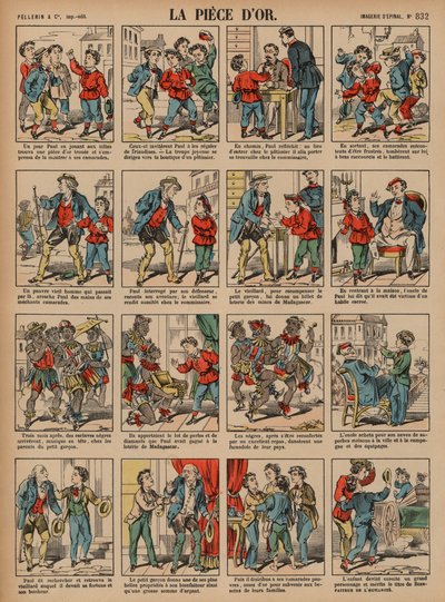 Guldmønten (farvet gravering) af French School