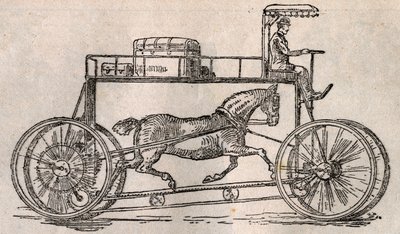Hippocyklen: opfindelse til "hestebevarelse" som transportmiddel efter ankomsten af biler og cykler. Indgravering i "" Le Pelerin"" af 9. august af French School