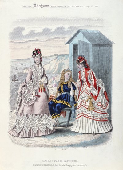 Den seneste Paris-mode til stranden og svømning, 1872 (farvegravering) af French School
