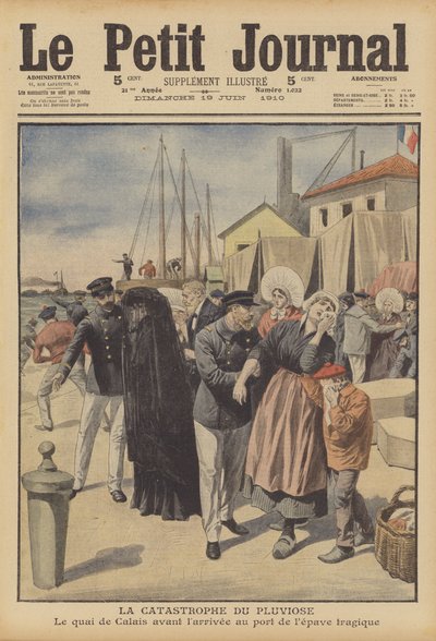 Tabet af den franske flåde ubåd Pluviose (farve litho) af French School
