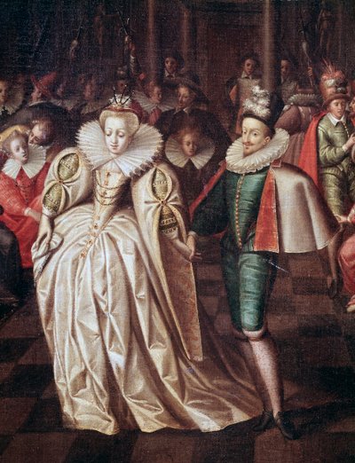 Ægteparret, Duc de Joyeuse og Margaret af Lorraine, detalje af bal givet den 24. september af French School