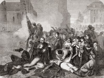 The massacre of civilians in Castle Square, Warsaw, on April 8th, 1861 by Russian infantry and cavalry, from "L" Univers Illustré ", 1866dani af French School