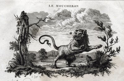 Midderne. Fabel om Esope. (Græsk forfatter Esopo eller Ecopus, 6. århundrede f.Kr.) Skrevet af Guillaume Montfort og Gravees af Beauble i 1801. af French School