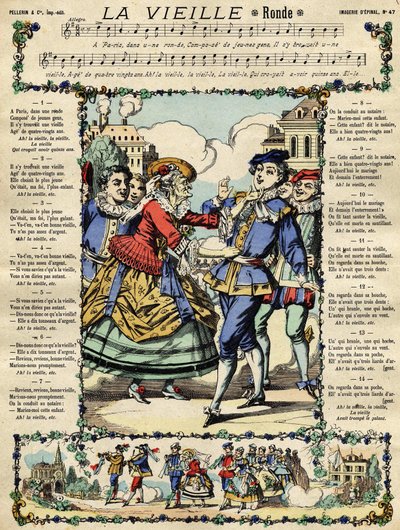 Den gamle, populære sang. Billede af Epinal fra det 19. århundrede af French School