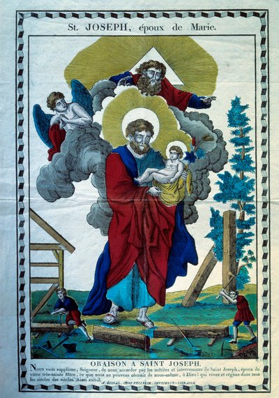 Sankt Josefs bøn, ægtefælle til Maria Gravering af det 19. århundrede. Paris, Museum for populær kunst og traditioner af French School