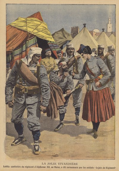 Den smukke vivandiere (farve litho) af French School