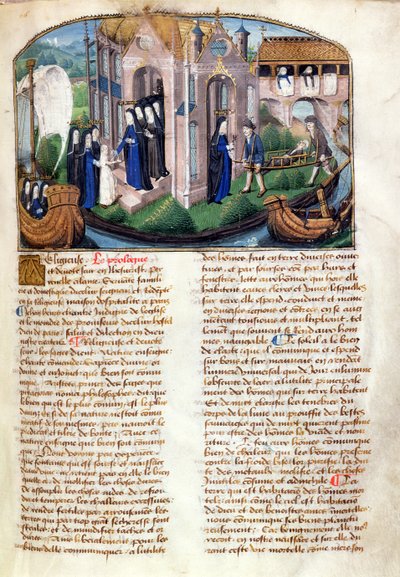 Modtagelse af en nybegynder og byde en patient velkommen fra Le Livre de Vie Active de lHotel Dieu de Paris af Jean Henry, ca. 1482 (se også 236790) af French School