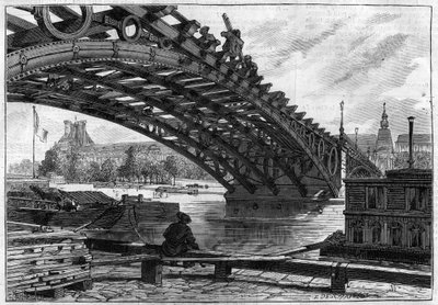 Die Erneuerung des Decks der Brücke der Heiligen Väter (Pont du Carrousel) im Jahr 1883 (Saints-Pères) - Gravur in „Le journal illustré“ von French School