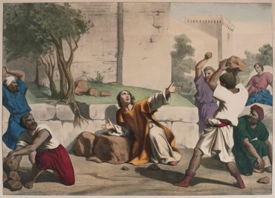 Steningen af St. Stephen, illustration fra en katekismus LHistoire Sainte, udgivet af Charles Delagrave, Paris, slutningen af det 19. århundrede af French School
