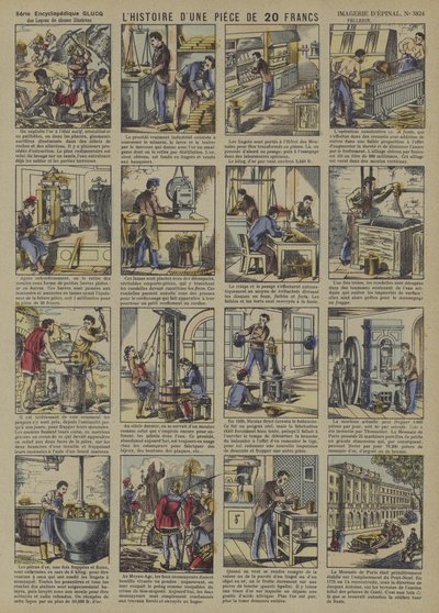 Historien om en 20 Francs mønt (farve litho) af French School
