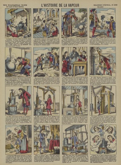 Historien om damp (farve litho) af French School