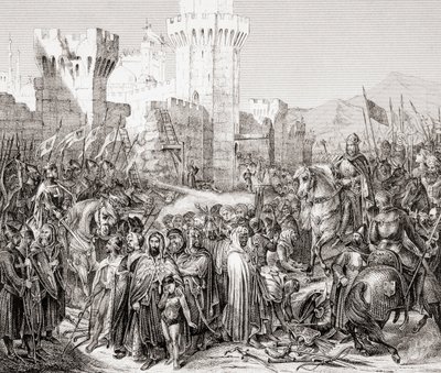 Overgivelsen af Acre til Philip II af Frankrig, kaldet Philip Augustus, under det tredje korstog, fra L