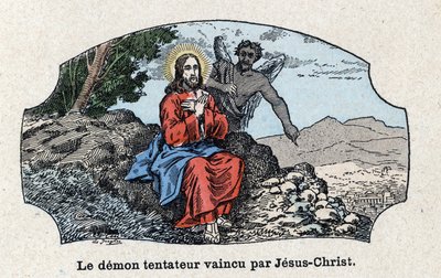 Den fristende dæmon besejret af Jesus Kristus. Jesus Kristus blev ført ind i ørkenen af ånden, blev fristet af djævelen. I “” Tout l