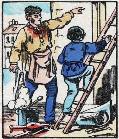 Kribleren. Indgravering i "" La chanson des metier"". Epinal billeddannelse, slutningen af det 19. århundrede. Privat samling af French School