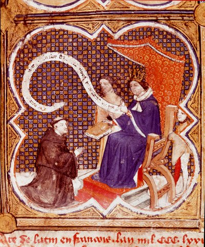 Oversætteren tilbyder sin bog til kong Charles V (1338-1380) Miniature taget fra 
