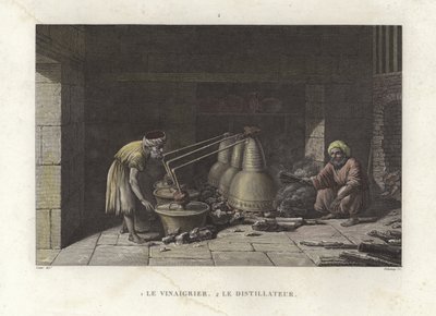 Eddikemageren passer på sine stillbilleder (farvegravering) af French School