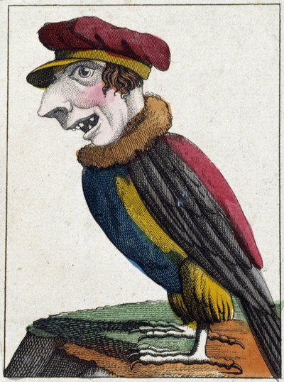 Gribben i karikatur, studie af karakter "flygtig karakter" sd. 19., populært billedsprog. af French School