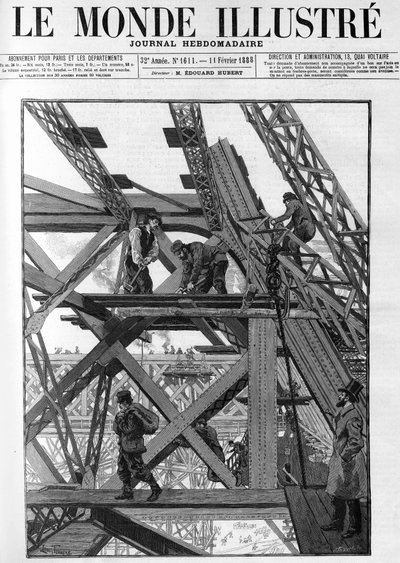 Arbejderne fra Eiffeltårnet til verdensudstillingen i 1889, arbejderne er halvtreds meter over jorden. I "The Illustrious World" fra 1888. af French School