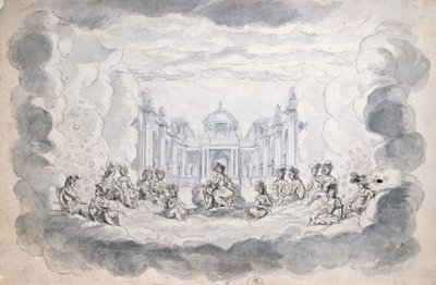 Teaterscene, slutningen af det 17. århundrede (pen & blæk og wc på papir) af French School