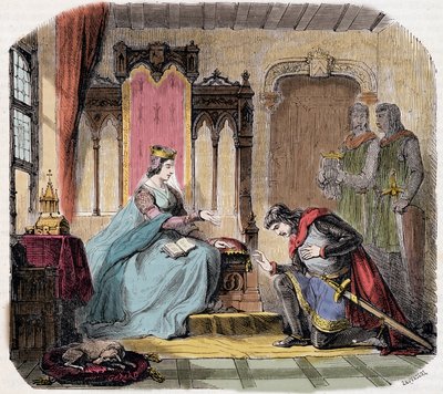 Thibault IV af Champagne (1201-1253) (også kendt som Thibault I af Navarra), kom for fødderne af dronningen Blanche af Castilien for at advare hende om den fare, hun ville løbe - i "Paris a travers les cuecles" af de Genouillac af French School