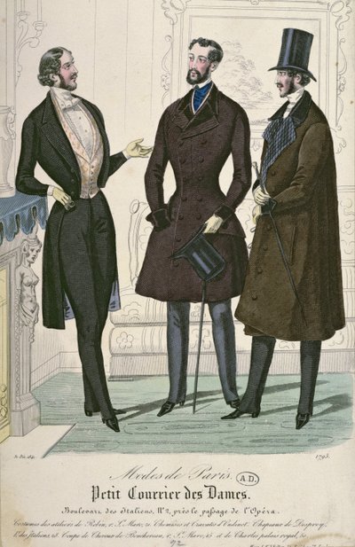 Three Elegant Young Men, 1841 (farvegravering) af French School