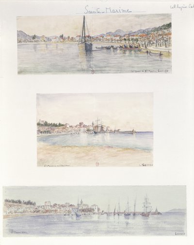 Tre udsigter over Sainte Maxime (akvarel på papir) af French School
