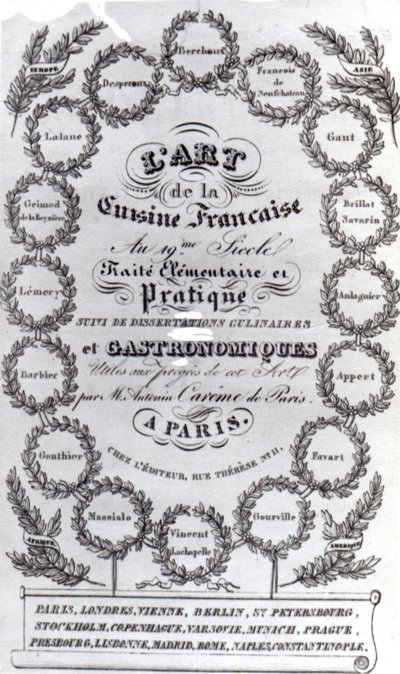 Titelside til LArt de la Cuisine Francaise vol. III af Antonin Careme, udgivet 1834 (trykt papir) af French School