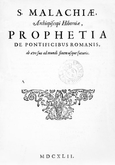 Titelside for Prophecy of the Popes, udgivet 1662 (bogtryk og gravering) af French School