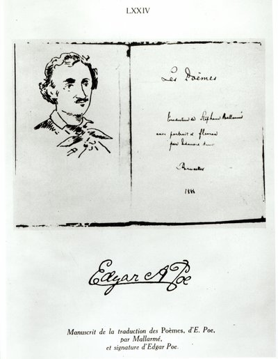Titelside af Les Poemes af Edgar Allan Poe (1809-49) oversat af Stephane Mallarme (1842-98) med et portræt af forfatteren, 1888 af French School