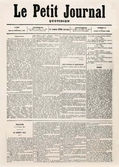 Titelside på dagbladet Le Petit Journal, 12. februar 1863 (tryk) af French School