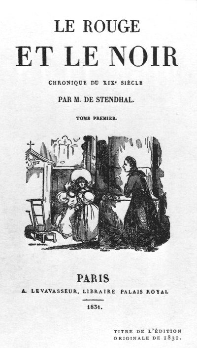 Titelside på den første udgave af The Red and the Black af Stendhal (1783-1842) udgivet i 1831 af French School