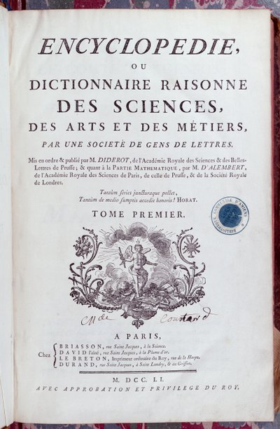 Titelblad til Encyclopedia af Denis Diderot (1713-84), udgivet i Paris i 1751 (se også 157777) af French School