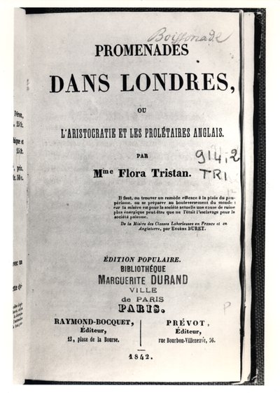 Titelblad til Promenades dans Londres af Flora Tristan (1803-44), udgivet i Paris af Raymond-Bocquet et Prevot, 1842 af French School