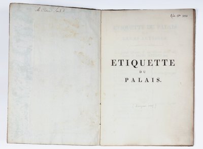 Titelside på Etiquette du Palais, Lucca, 1805 (trykt papir) af French School