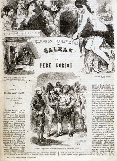 Titelside på den originale udgave af Balzacs roman "" Faderen Goriot"" i "" Illustrerede værker af Balzac"": "" Goriot var præsident for sektionen under revolutionen"" . ¿ af French School