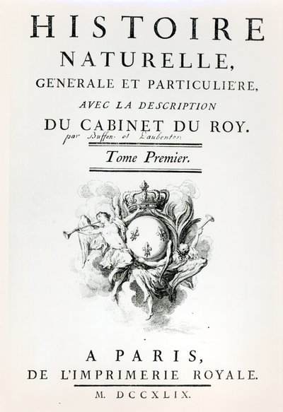 Titelblad for naturhistorie, generelt og særligt af Buffon, Paris, 1749 af French School