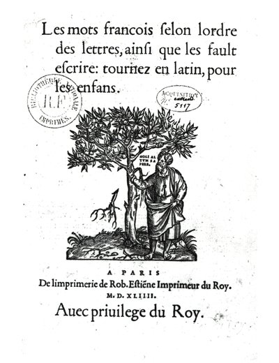 Titelblad til den første fransk-latinske ordbog, 1544 af French School