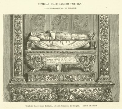 Alessandro Tartagnis grav i Saint-Dominique de Bologna (gravering) af French School