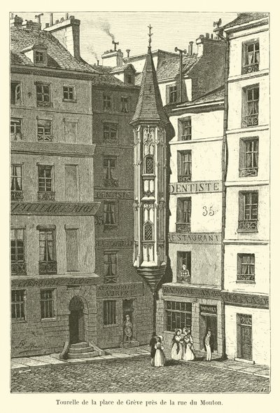 Tårnet på Place de Greve nær rue du Mouton af French School