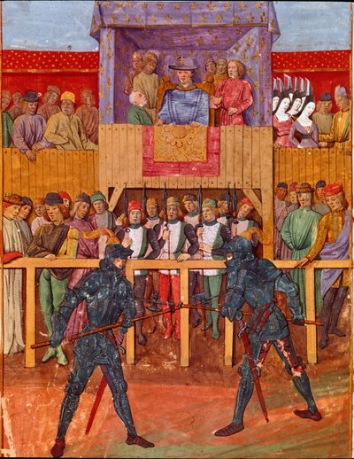 Turneringsscene mod to riddere i miniaturerustning fra "Le Jouvencel" af Jean V de Bueil (1406-1477) af French School