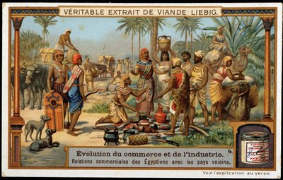 Udvikling af handel og industri: Egyptens handelsrelationer med nabolandene - Liebig Chromolithography af French School