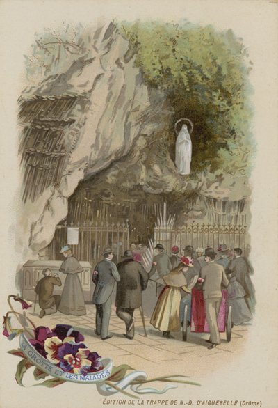 Byttekort med et billede af grotten i Lourdes af French School