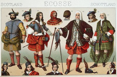 Traditionelle skotske kostumer - i "" Le costume historique"" af Racinet af French School