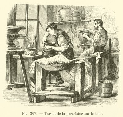 Porcelænsarbejde på drejebænken (gravering) af French School