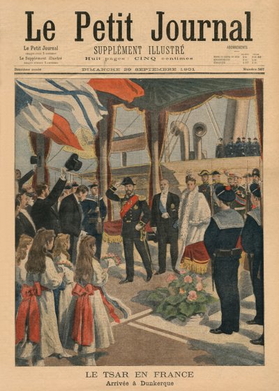 Tsar Nicolas II i Frankrig, ankommer til Dunkerque, forsideillustration fra 