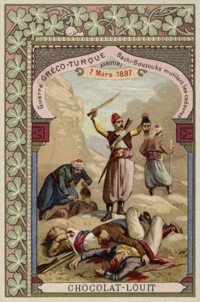 Tyrkiske Bashi-bazouks lemlæstede græske lig, Akrotiri, Kreta, Græsk-tyrkisk krig, 7. marts 1897 af French School