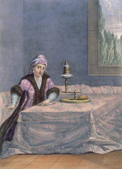 Tyrkisk kvinde spindetråd, ca. 1708 af French School